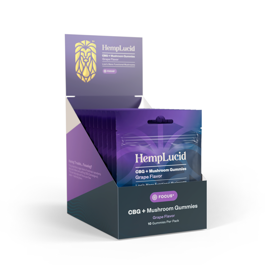 Display Box | Focus Mushroom + CBG Gummies 10 count - Grape (Box of 10)