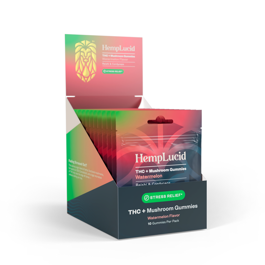 Display Box | Stress Mushroom + THC Gummies 10 count - Watermelon (Box of 10)