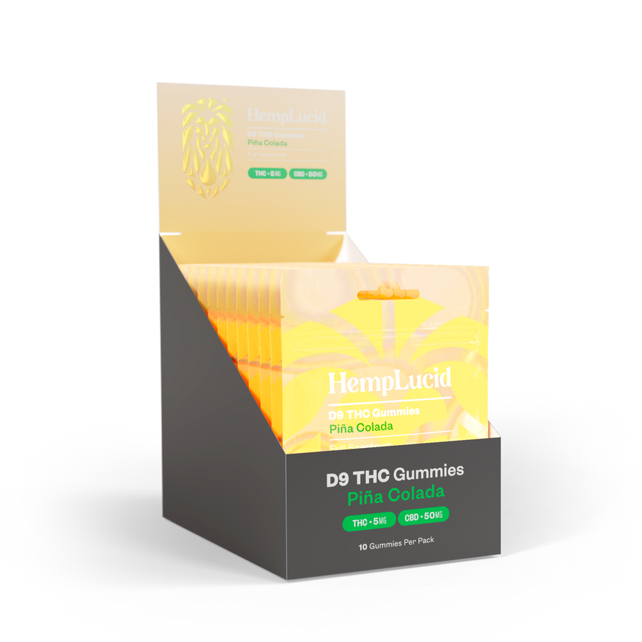 Display Box | Delta 9 THC 5mg + CBD 50mg Gummies 10 count - Piña Colada (Box of 10)