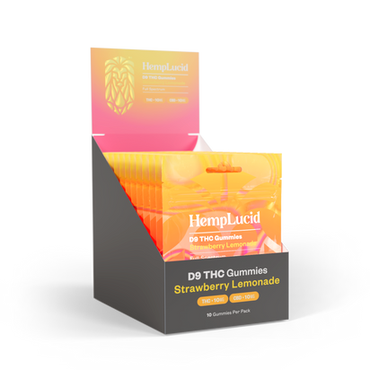 Display Box | Delta 9 THC 10mg + CBD 10mg Gummies 10 count - Strawberry Lemonade (Box of 10)