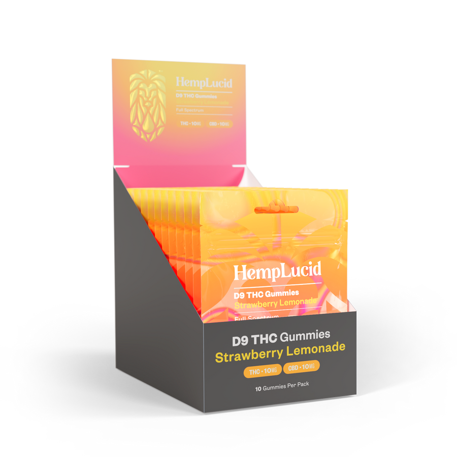 Display Box | Delta 9 THC 10mg + CBD 10mg Gummies 10 count - Strawberry Lemonade (Box of 10)