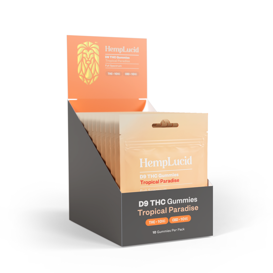 Display Box | Delta 9 THC 10mg + CBD 10mg Gummies 10 count - Tropical (Box of 10)