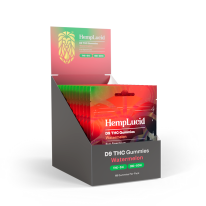 Display Box | Delta 9 THC 5mg + CBD 50mg Gummies 10 count - Watermelon (Box of 10)