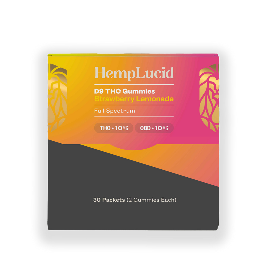 Display Box | Delta 9 THC 10mg + CBD 10mg Gummies 2 count - Strawberry Lemonade (Box of 30)