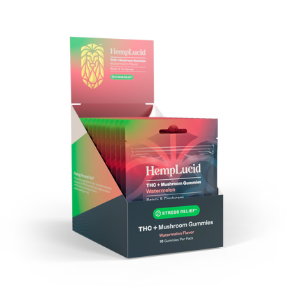 Display Box | Stress Mushroom + THC Gummies 10 pack - Watermelon (Box of 10) NEW LOOK!