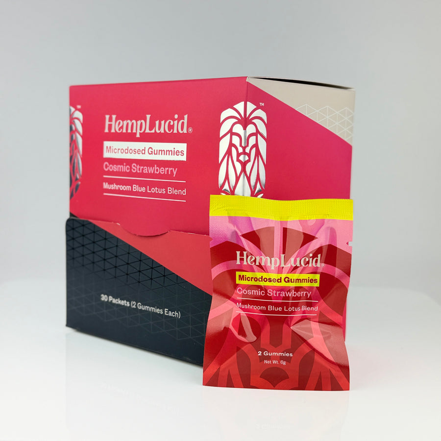 Display Box | Cosmic Strawberry Microdosed TRIPS Gummies - Blue Lotus + Nootropic Mushroom Blend
